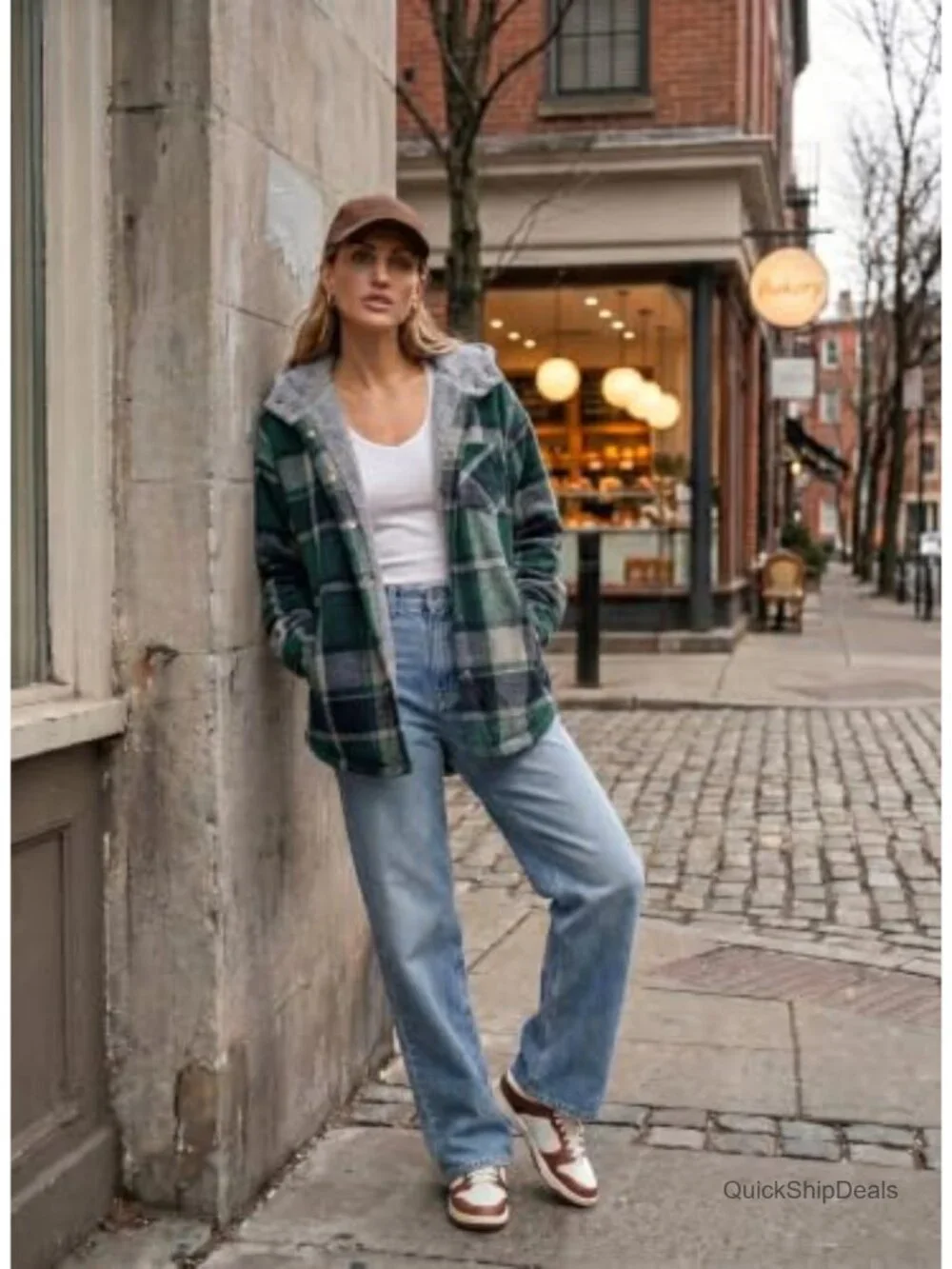 Dokotoo Flannel Hooded Plaid Shacket Thick Fleece Jacket